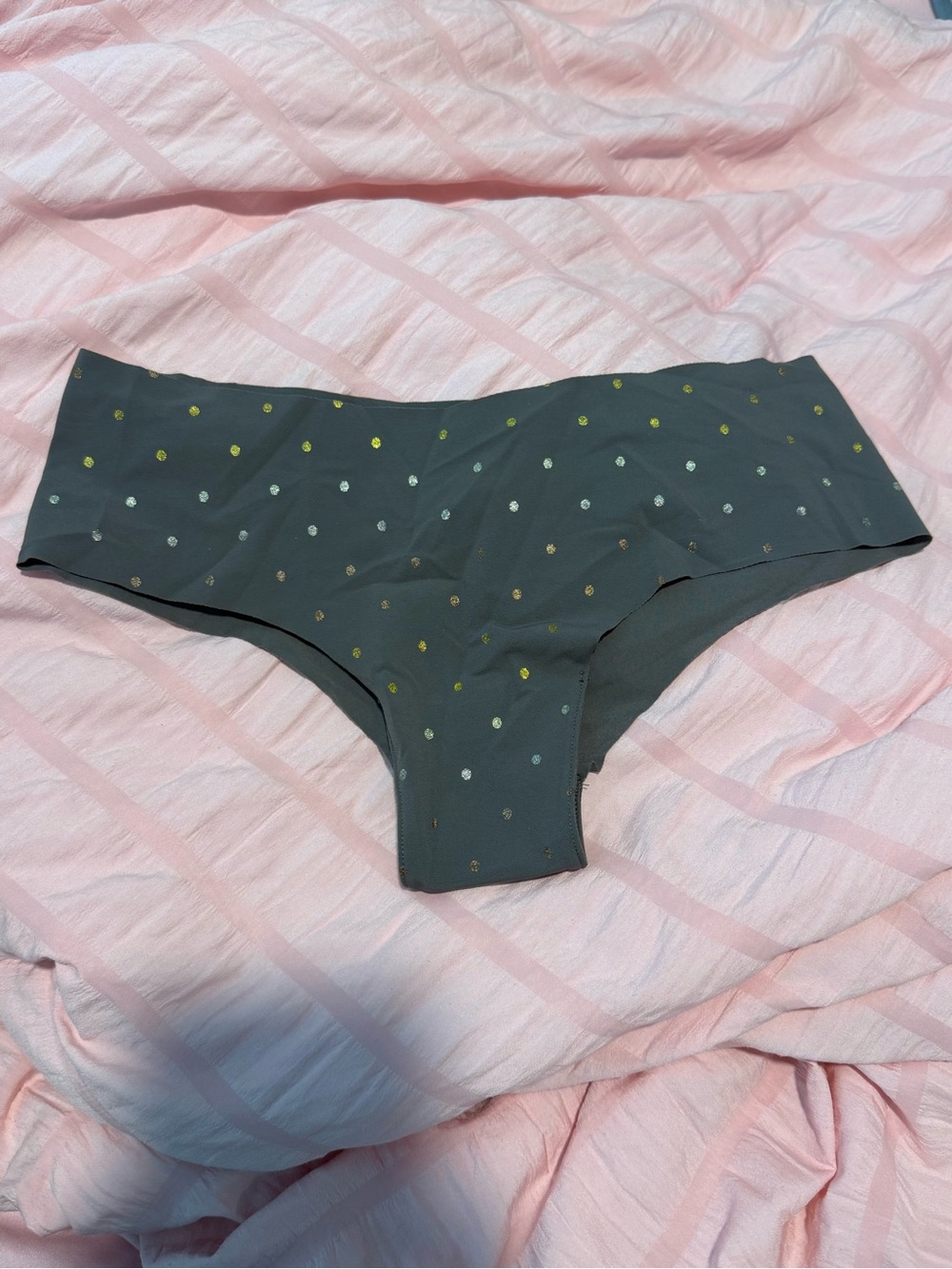 PINK Victoria's Secret Charcoal Gray Hipster Panty with Metallic Dots NEW!